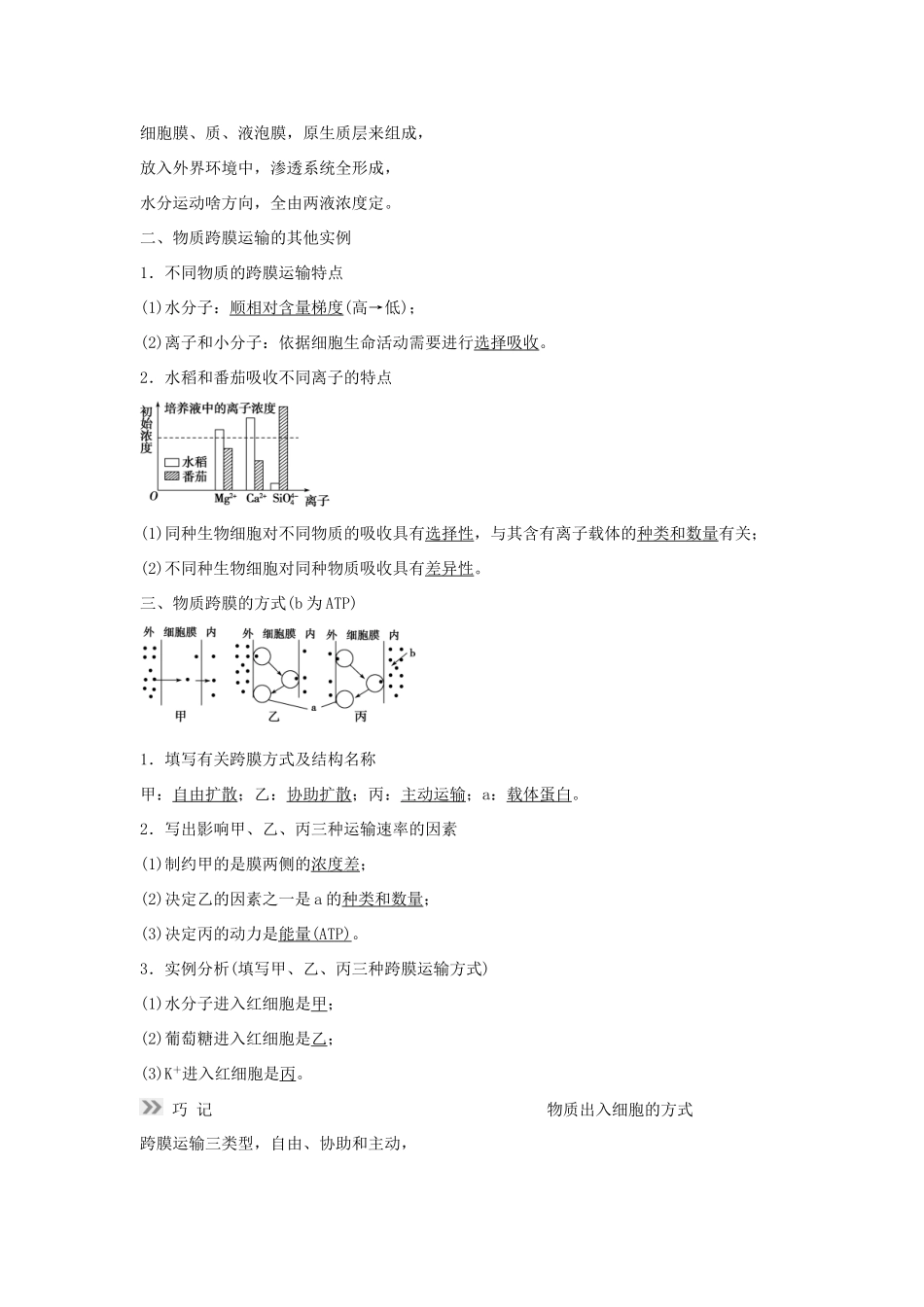 高考生物总复习 第2单元 第7讲 物质跨膜运输的实例物质跨膜运输的方式学案-人教版高三全册生物学案_第2页