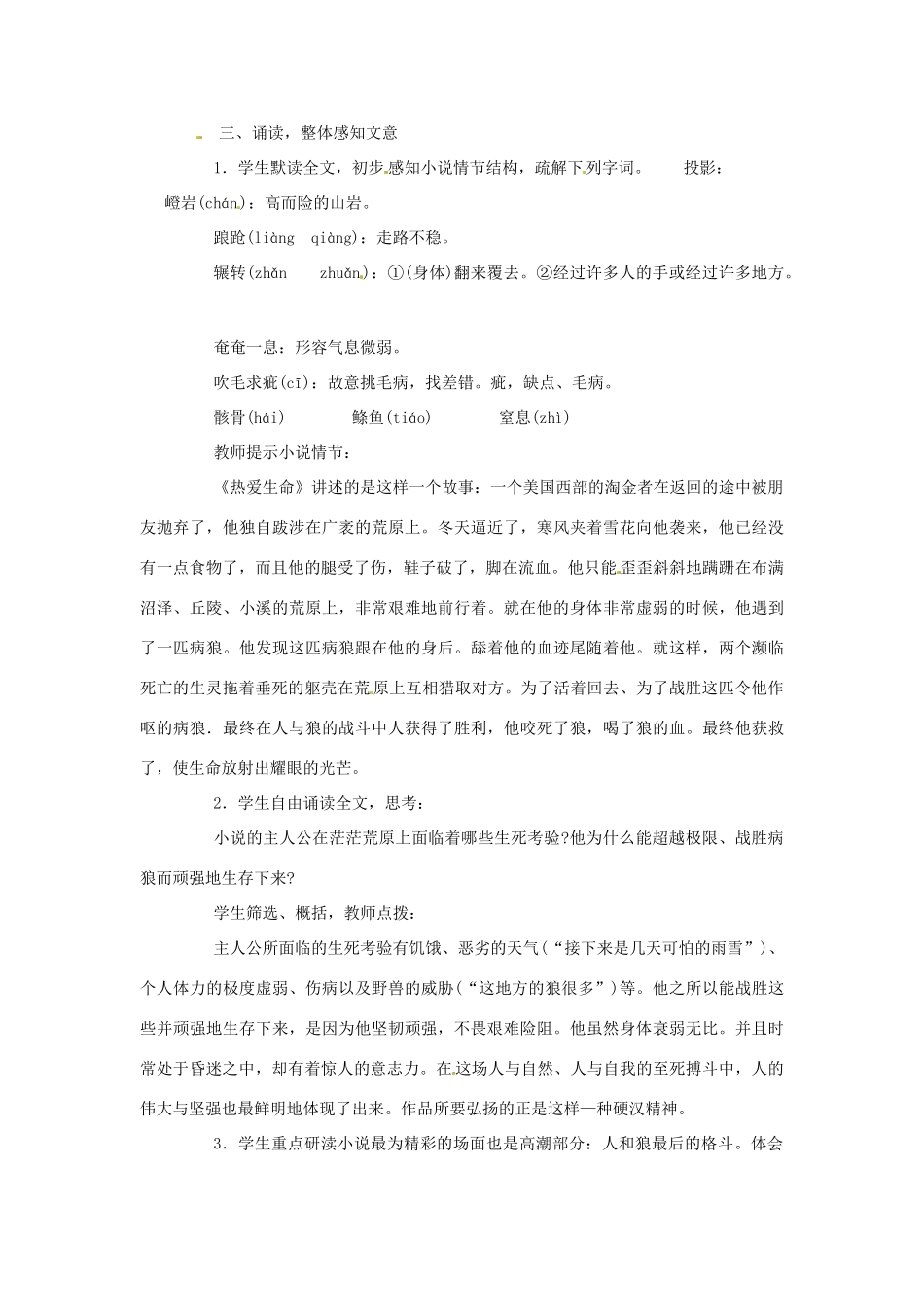 九年级语文上册 3.15《热爱生命》教案 鲁教版_第3页