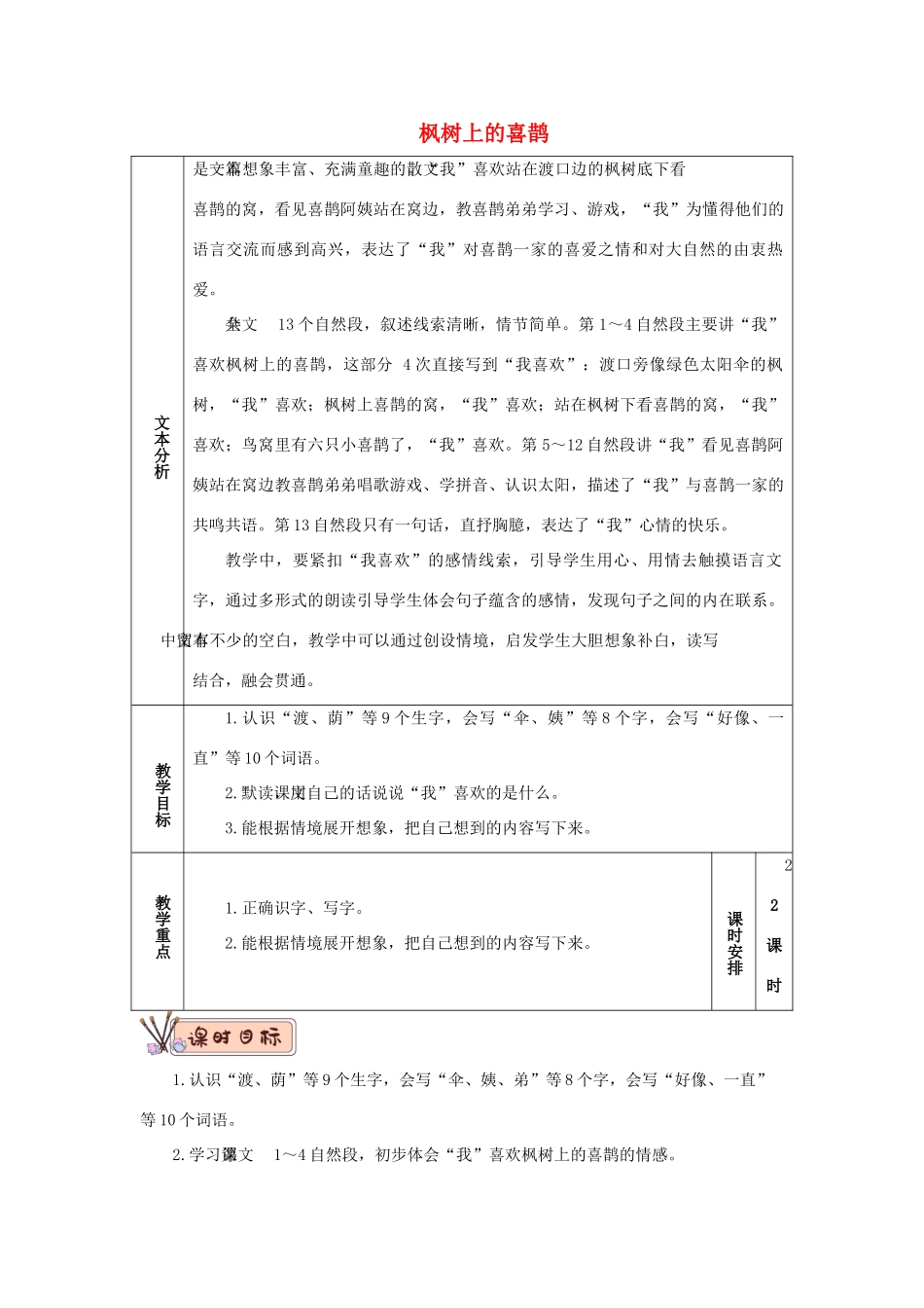 二年级语文下册 课文（三）9 枫树上的喜鹊教学设计 新人教版-新人教版小学二年级下册语文教案_第1页