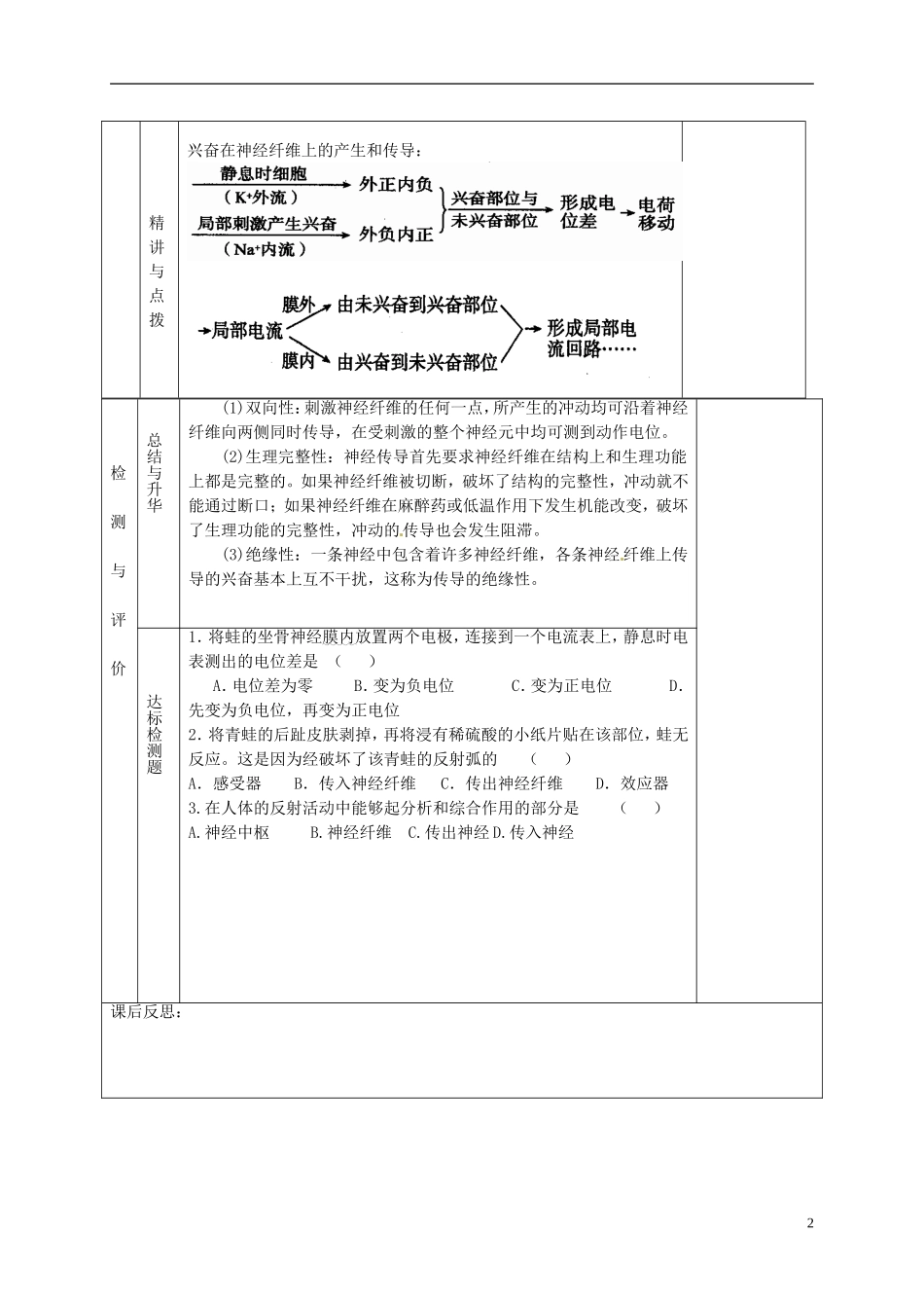 甘肃省金昌市第一中学高中生物 2.1 通过神经系统的调节（第1课时）导学案 新人教版必修3_第2页
