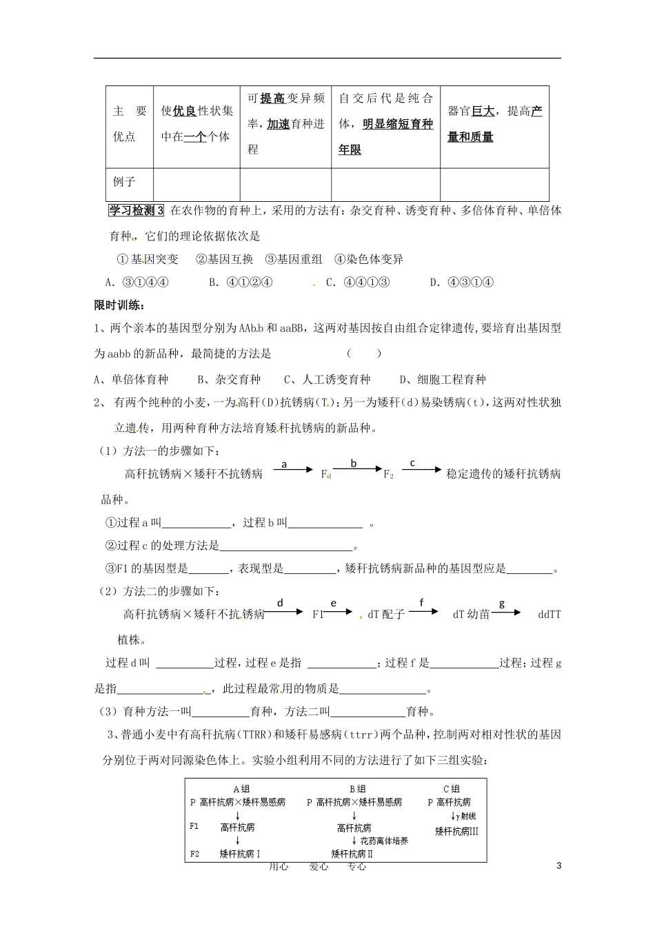 高中生物 6.1《杂交育种与诱变育种》学案（1） 新人教版必修2_第3页