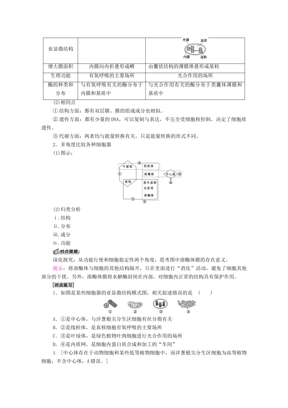 高中生物 第3章 细胞的基本结构 第2节 第1课时 细胞器之间的分工学案 新人教版必修1-新人教版高中必修1生物学案_第3页