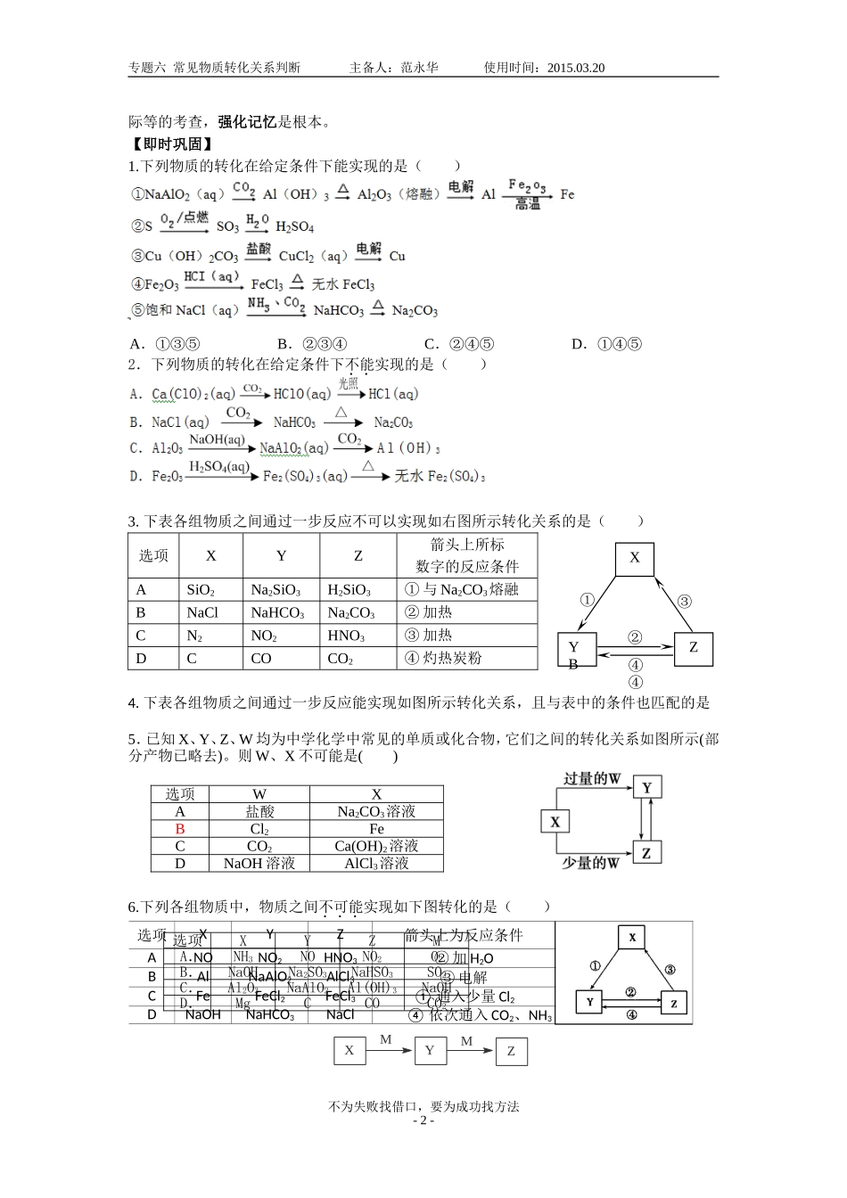 专题六常见物质转化关系判断_第2页