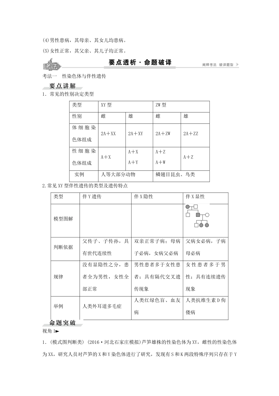 高考生物总复习 第5单元 第16讲基因在染色体上伴性遗传学案-人教版高三全册生物学案_第3页