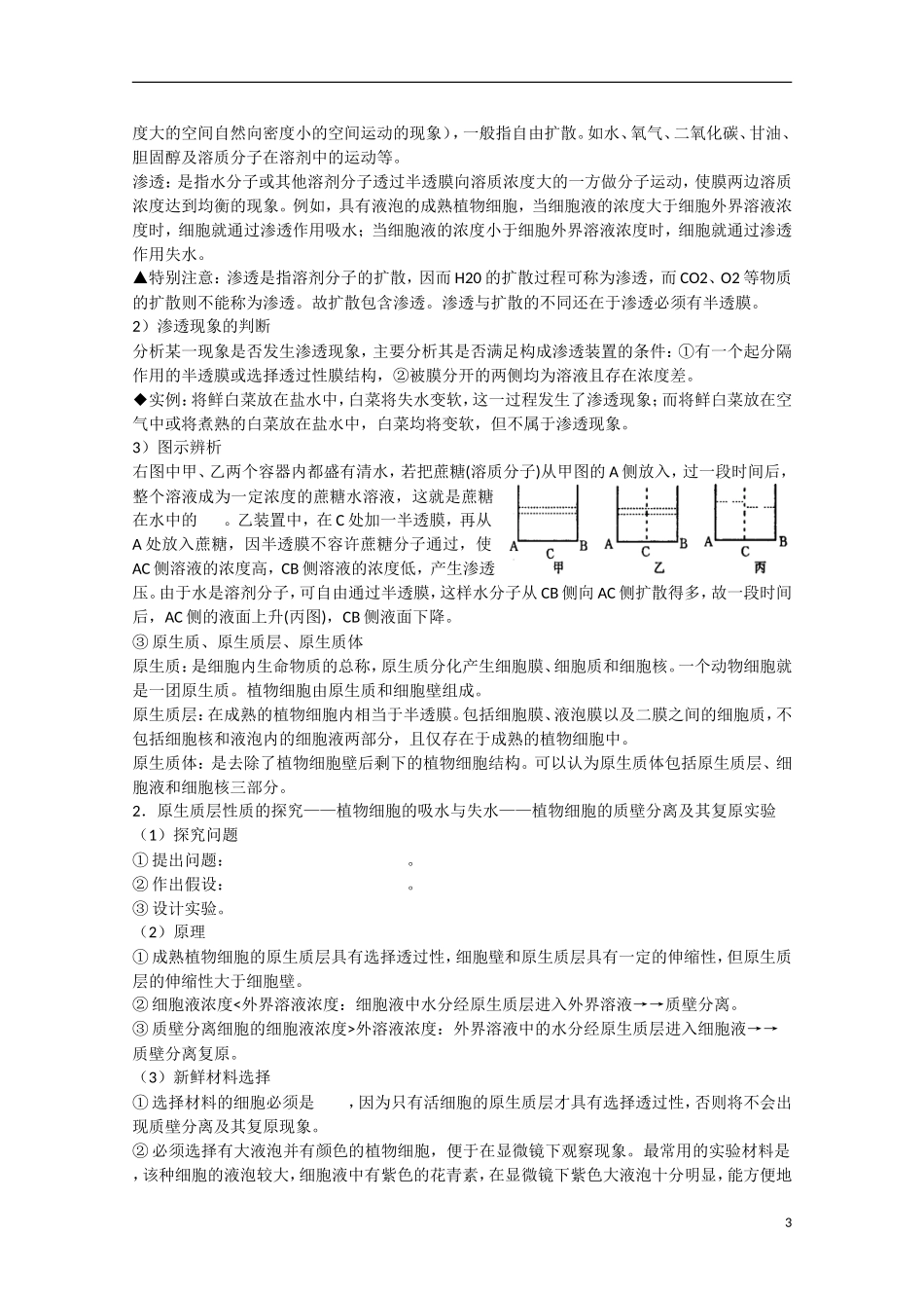 高中生物 第4章《细胞的物质输入和输出》学案（2） 新人教版必修1_第3页