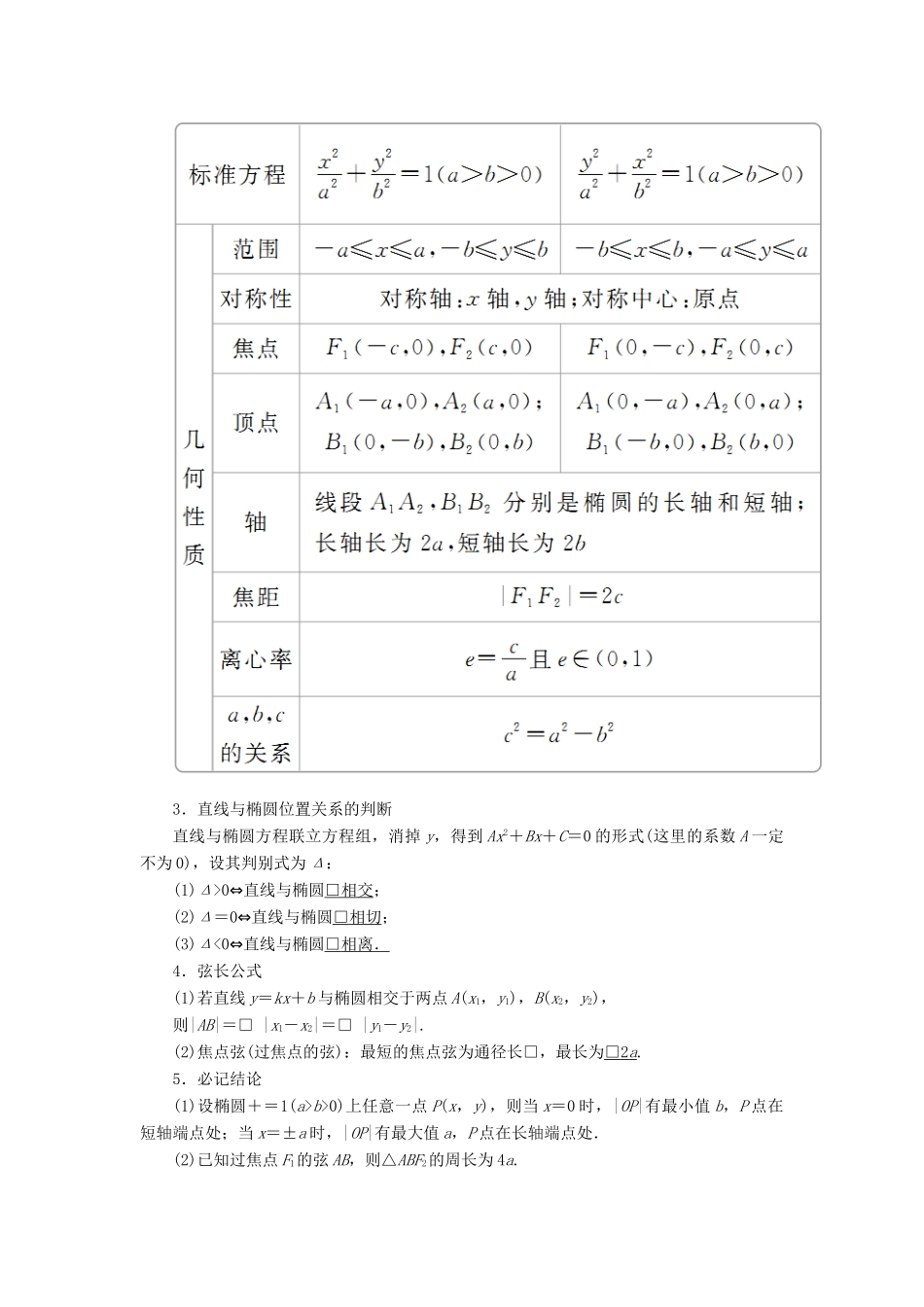 高考数学一轮复习 第8章 平面解析几何 第5讲 椭圆讲义 理（含解析）-人教版高三全册数学教案_第2页