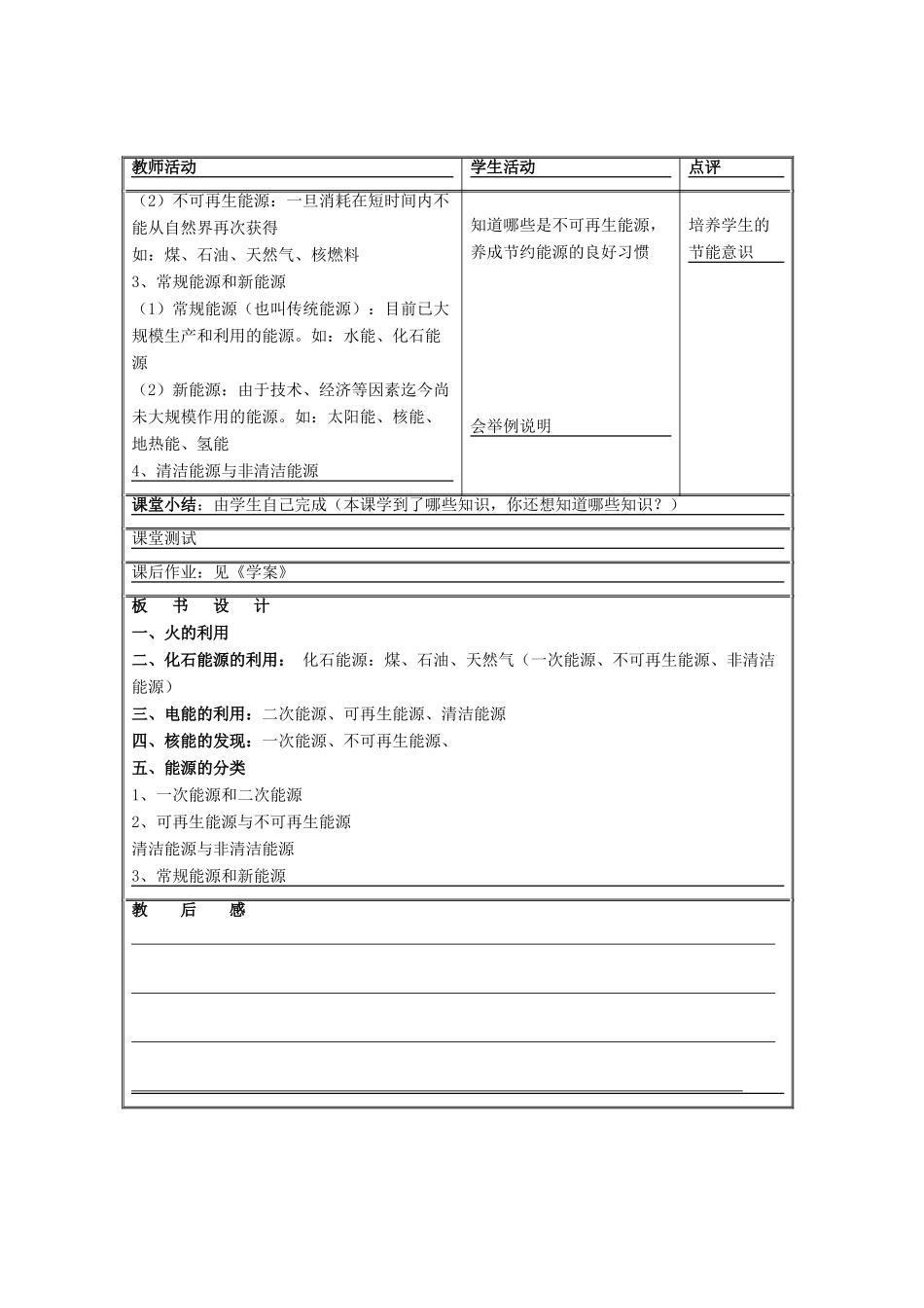 九年级物理下册 第十八章 第1节《能源利用与社会发展》教学设计 （新版）苏科版_第3页