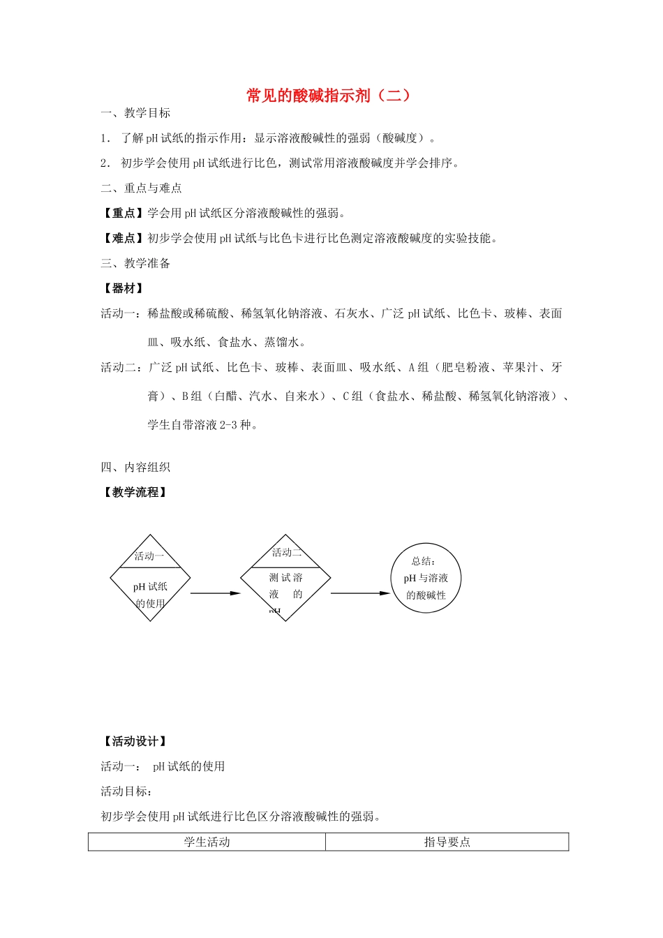 七年级科学上册 第8章 身边的溶液 8.3 安全使用溶液 酸、碱溶液的腐蚀性 常见的酸碱指示剂（二）教案设计 牛津上海版-牛津上海版初中七年级上册自然科学教案_第1页