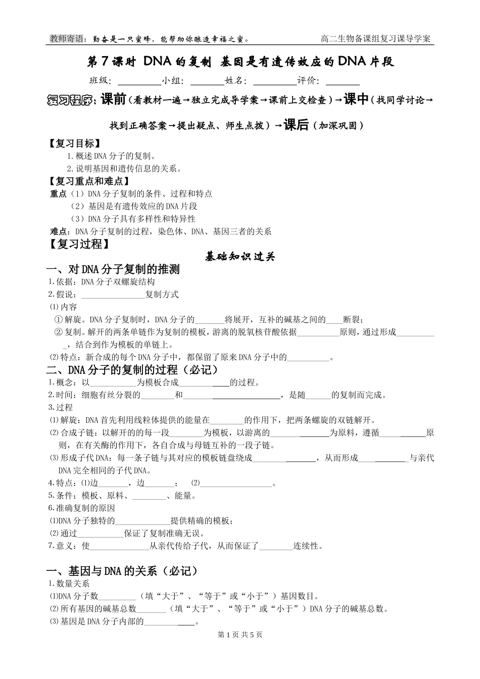 第7课时 DNA的复制+基因是有遗传效应的DNA片段_第1页