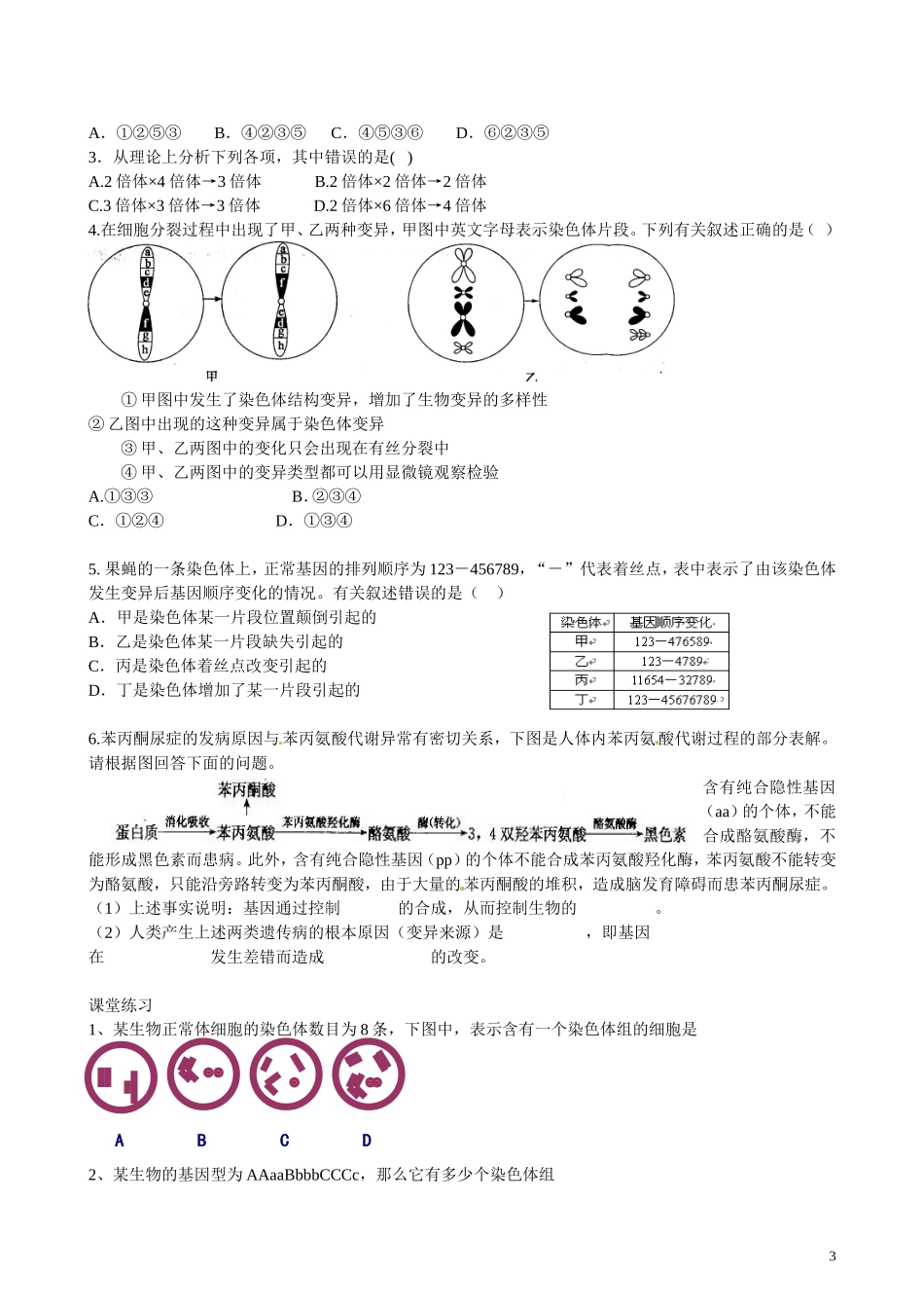 北京市第一五四中学高二生物 第四章 2-4-1-3生物变异的来源（三）导学案_第3页