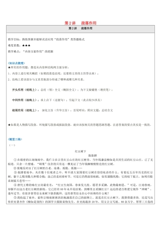 中考语文 记叙文答题技巧 第2讲 段落作用教案-人教版初中九年级全册语文教案