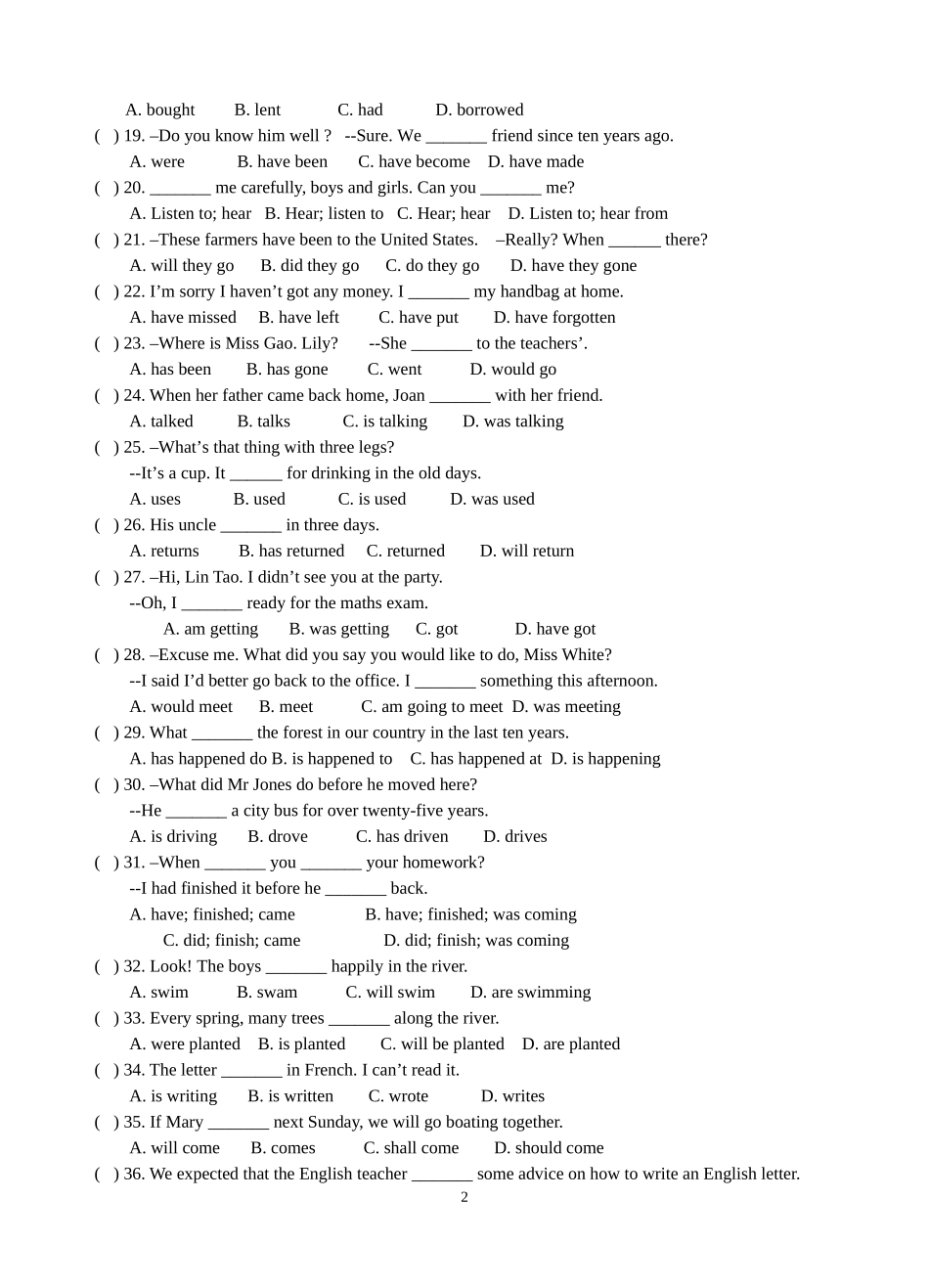 初三英语中考专题复习(时态与语态)_第2页