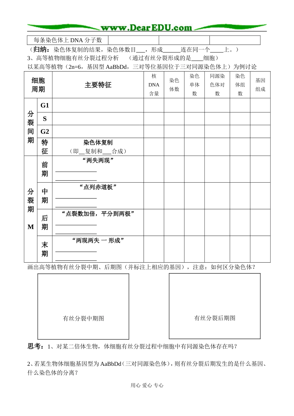 高三生物细胞增殖（一）——有丝分裂一轮复习教学案_第2页