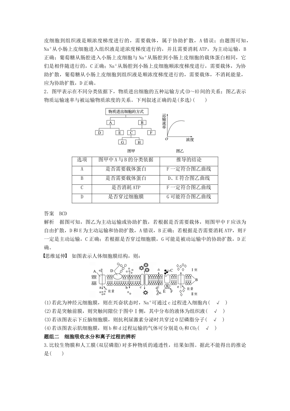 （江苏专版）高考生物二轮增分策略 专题一 细胞的分子组成和基本结构 考点3 物质出入细胞的方式学案-人教版高三全册生物学案_第3页