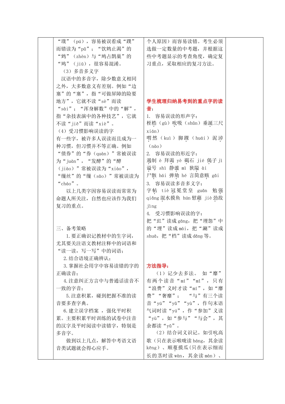 中考语文 专题复习一 字音教案-人教版初中九年级全册语文教案_第3页