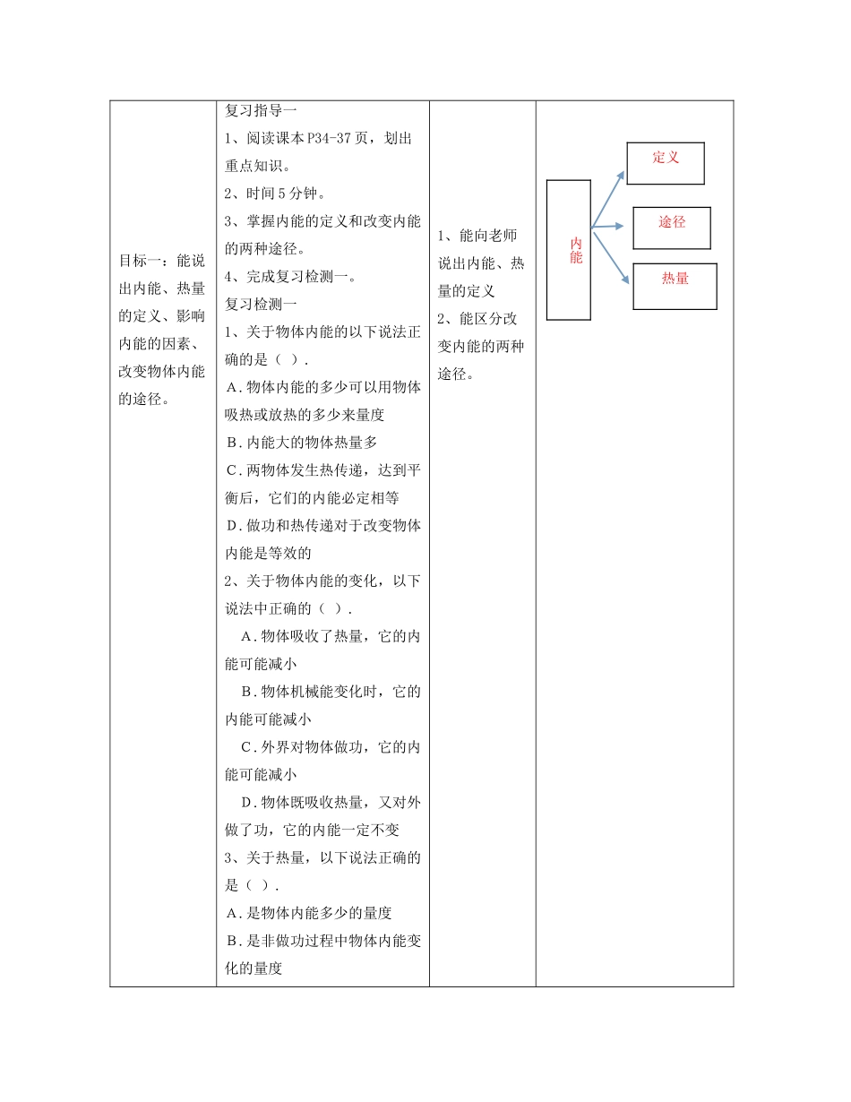 九年级物理全册 第十三章 内能和热机（第1课时）复习教案 （新版）沪科版-（新版）沪科版初中九年级全册物理教案_第2页