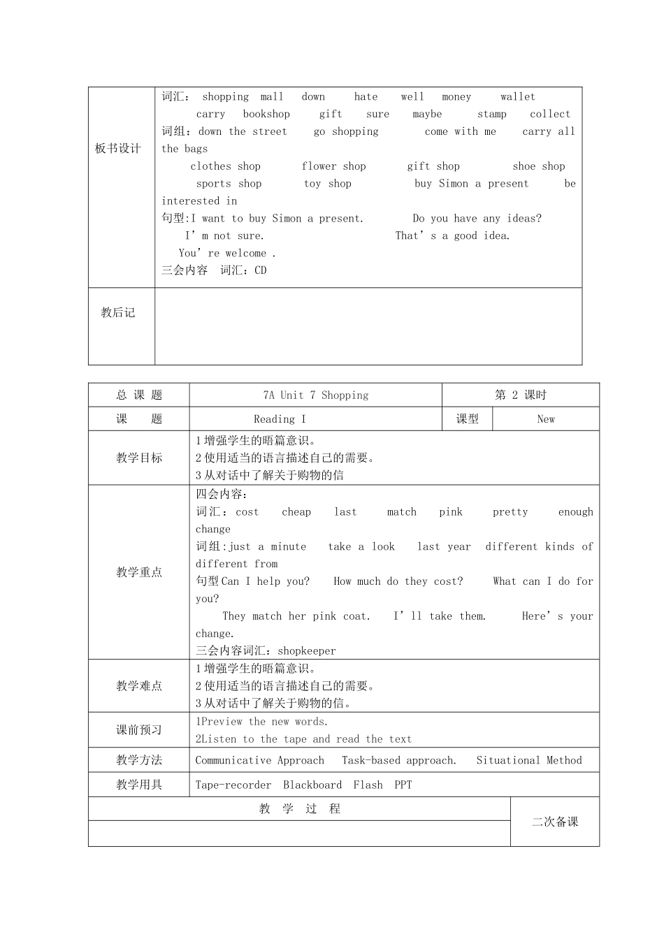 七年级英语上册《Unit 7 Shopping》教案 （新版）牛津版-（新版）牛津版初中七年级上册英语教案_第3页