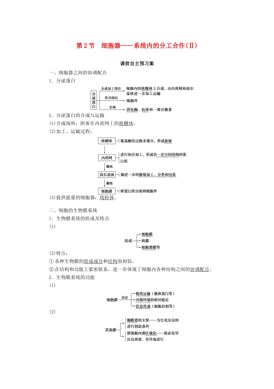 高中生物 3.2 细胞器——系统内的分工合作（Ⅱ）学案 新人教版必修1-新人教版高中必修1生物学案_第1页