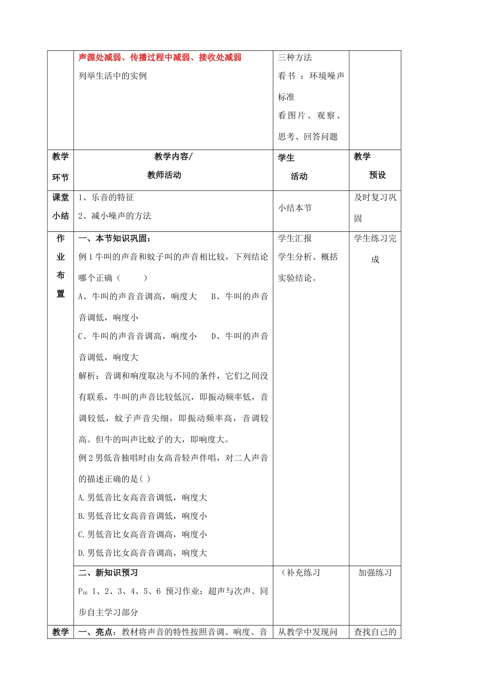 八年级物理全册《3.2 声音的特性》教案 （新版）沪科版-（新版）沪科版初中八年级全册物理教案_第3页