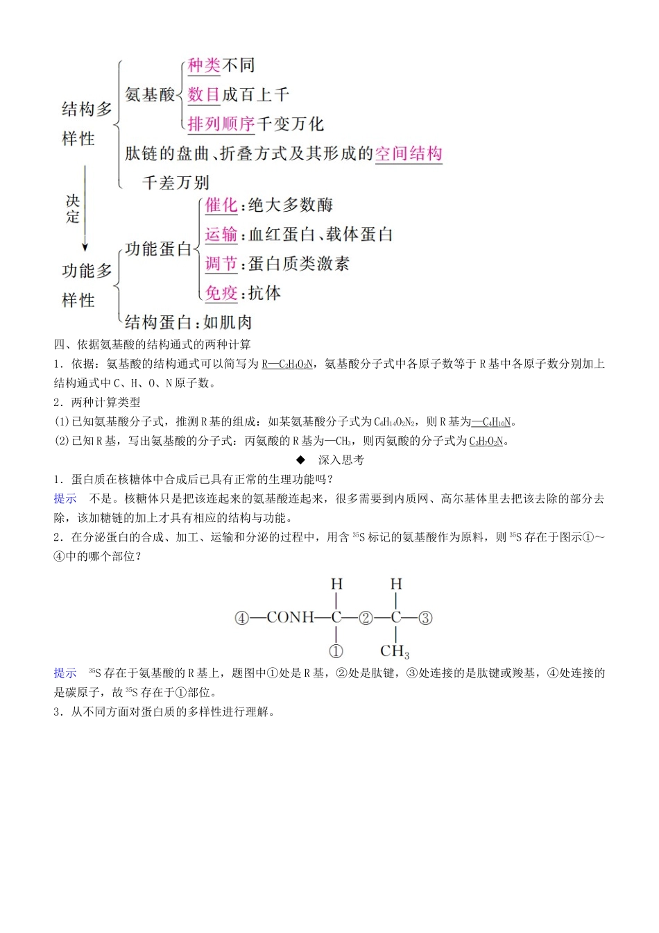 高考生物一轮复习 第3讲 生命活动的主要承担者——蛋白质讲练结合学案-人教版高三全册生物学案_第2页