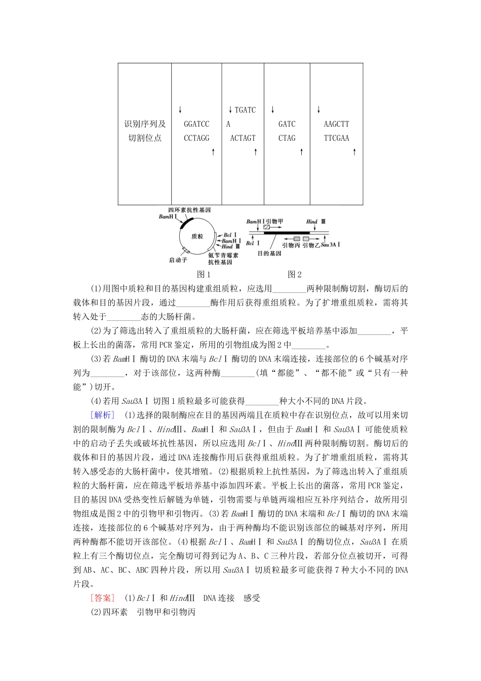 高考生物一轮复习 现代生物科技专题 第1讲 基因工程学案 苏教版-苏教版高三全册生物学案_第3页