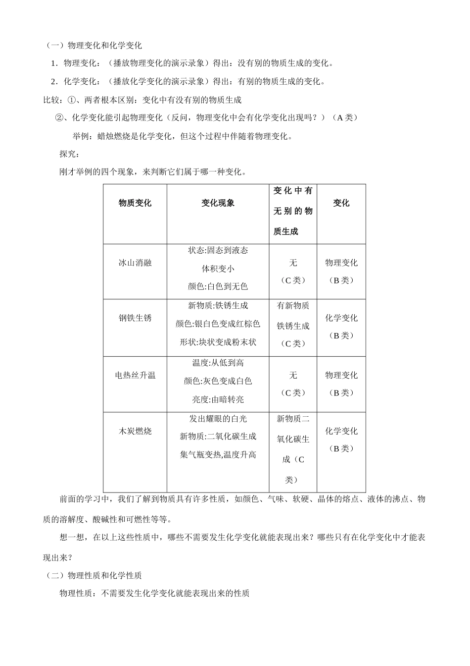 七年级科学上册第4章第六节 物理性质和化学性质 教案浙教版_第2页
