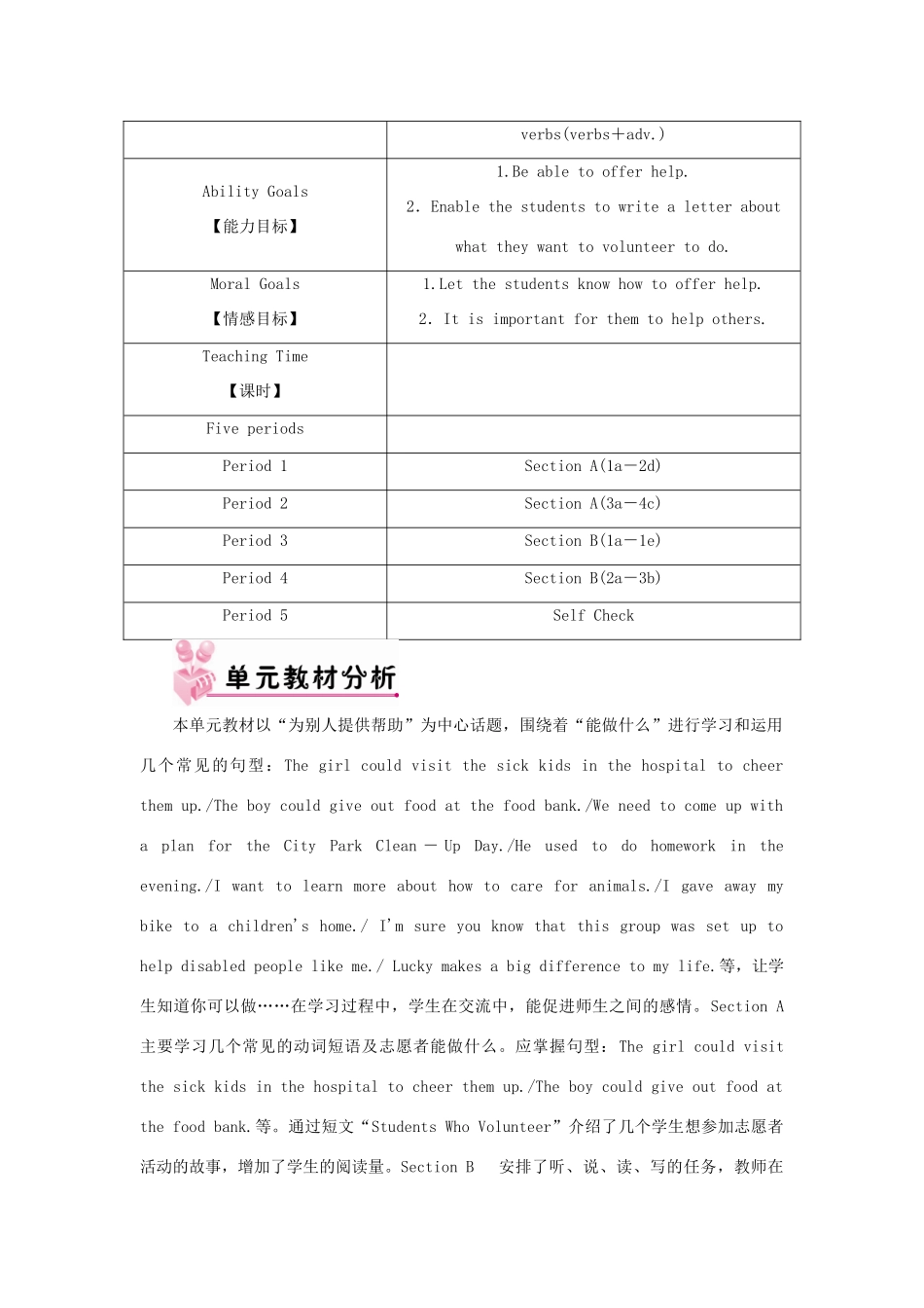 八年级英语下册 Unit 2 I'll help to clean up the city parks单元教材分析（新版）人教新目标版-（新版）人教新目标版初中八年级下册英语教案_第2页