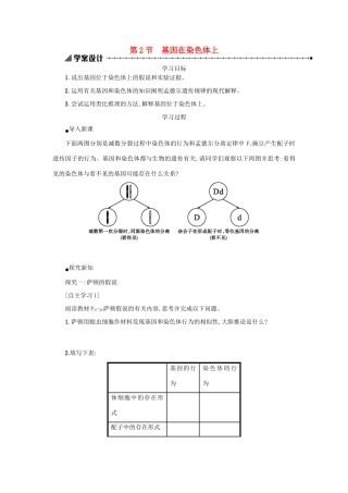 高中生物 2.2 基因在染色体上学案设计 新人教版必修2-新人教版高一必修2生物学案