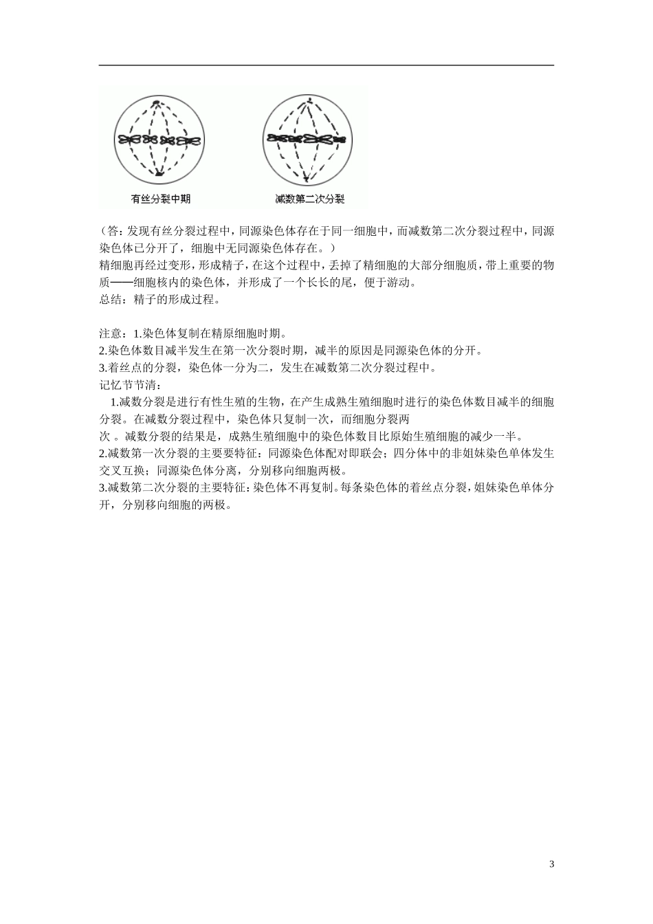 高中生物 第2章　基因和染色体的关系第1节《减数分裂和受精作用》第一课时参考学案 新人教版必修2_第3页
