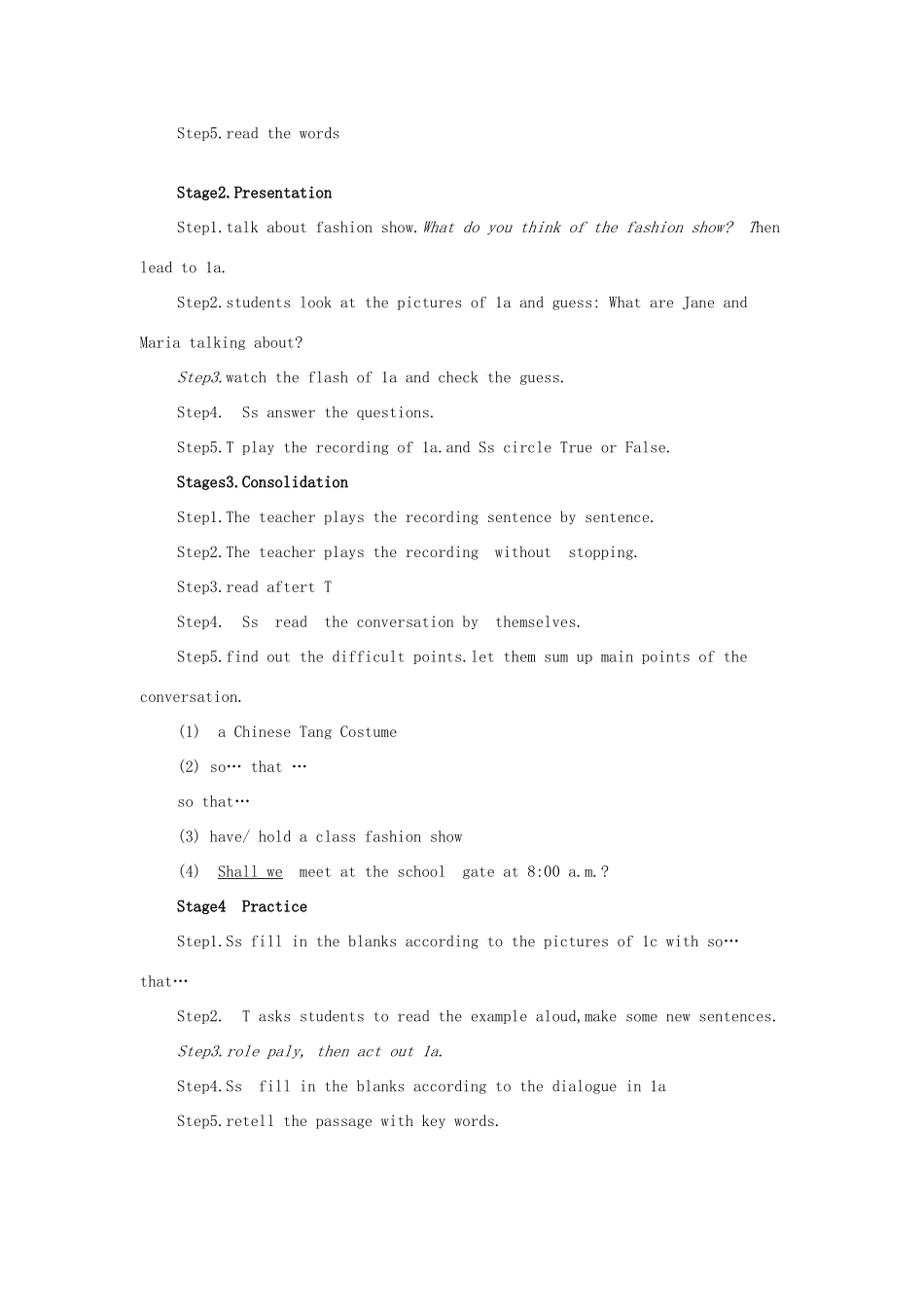 八年级英语下册 Unit 8 Our Clothes Topic 1 We will have a class fashion show Section A教案 （新版）仁爱版-（新版）仁爱版初中八年级下册英语教案_第2页