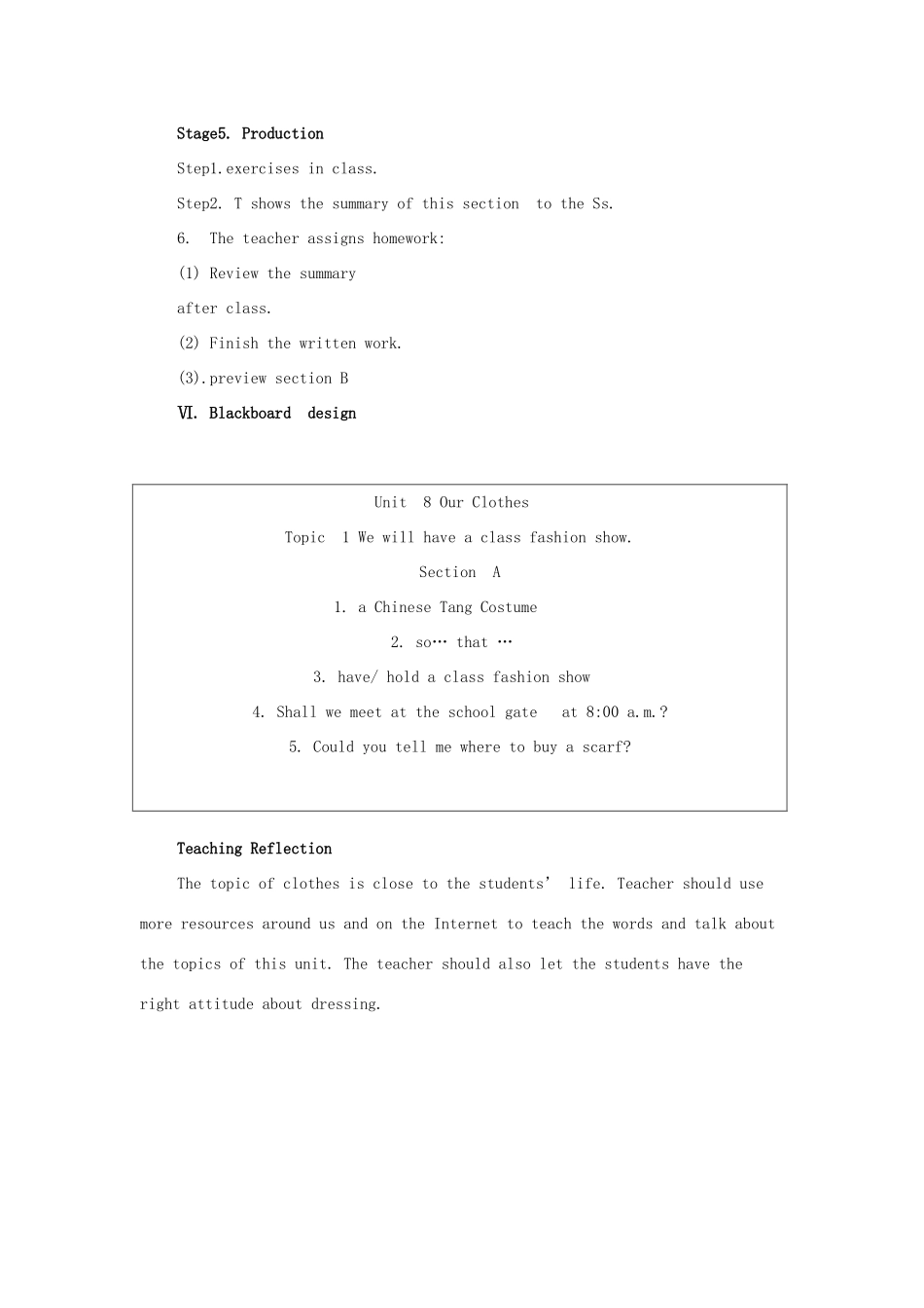 八年级英语下册 Unit 8 Our Clothes Topic 1 We will have a class fashion show Section A教案 （新版）仁爱版-（新版）仁爱版初中八年级下册英语教案_第3页