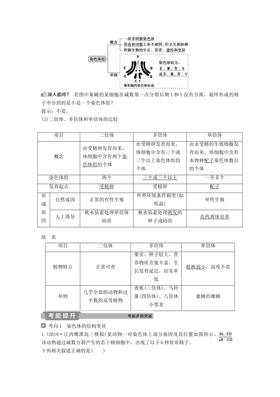 高考生物一轮复习 第七单元 生物的变异、育种和进化 第23讲 染色体变异与育种学案-人教版高三全册生物学案_第2页