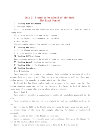 九年级英语全册 Unit 2 I used to be afraid of the dark The Sixth Period教案 人教新目标版