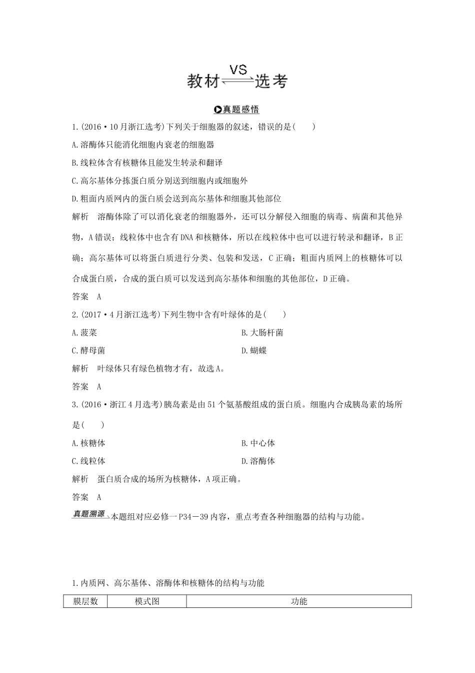 （浙江专版）高考生物一轮复习 第3讲 细胞质、细胞核学案-人教版高三全册生物学案_第2页