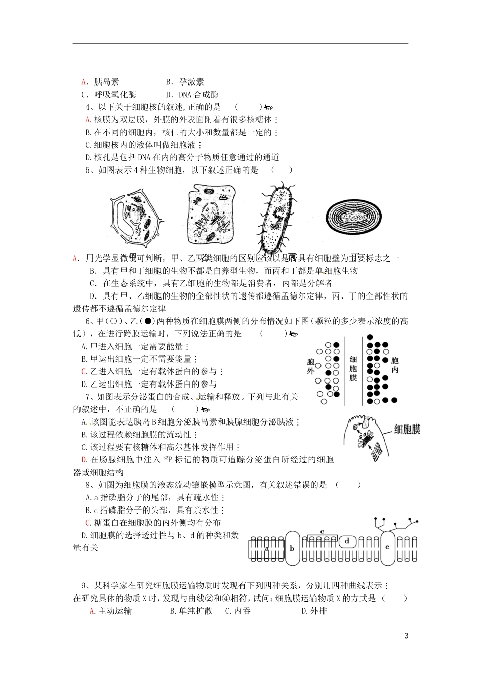 高考生物二轮复习 专题二 生命的结构基础学案-人教版高三全册生物学案_第3页