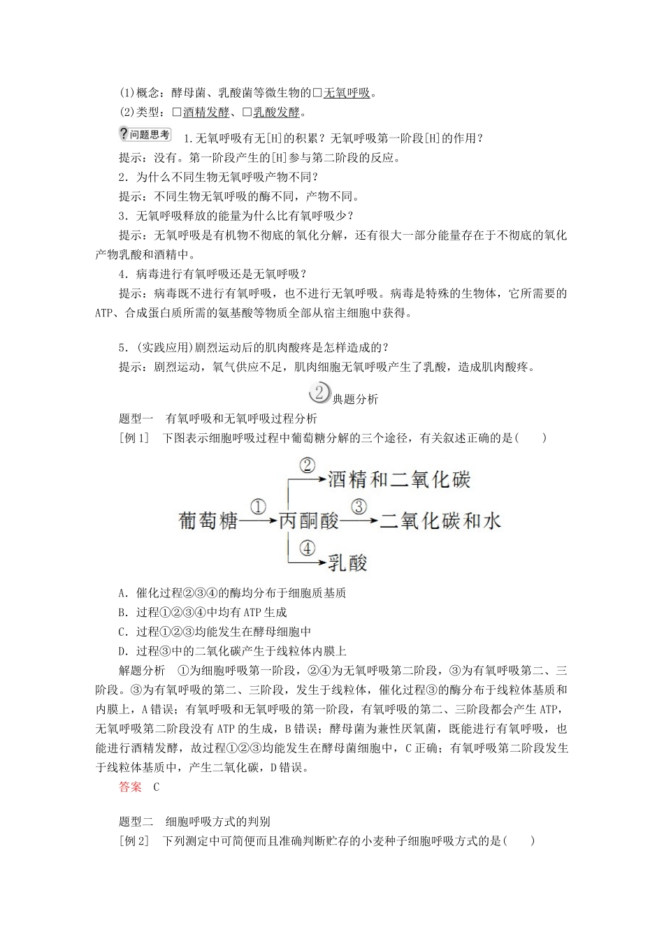 高中生物 第5章 第3节 第2课时 无氧呼吸、细胞呼吸原理的应用学案 新人教版必修1-新人教版高一必修1生物学案_第2页