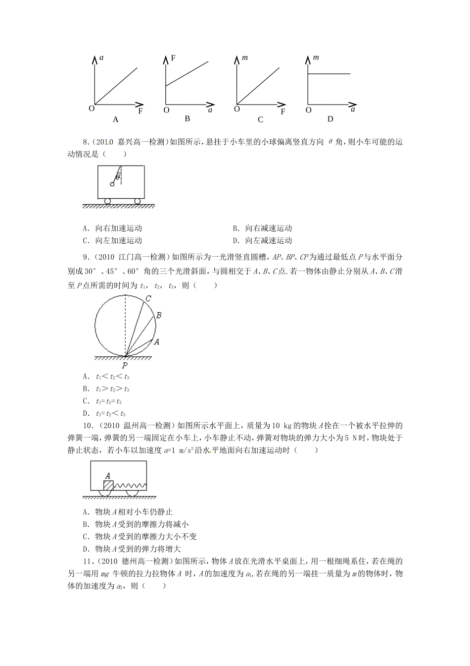 高一物理必修一牛顿运动定律单元测试_第2页