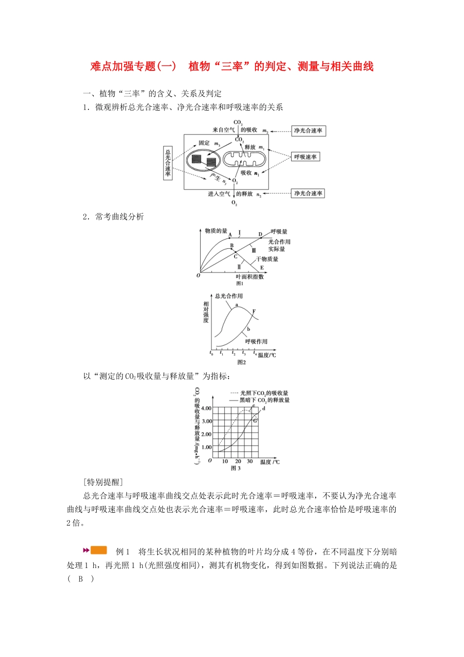 （新高考）高考生物一轮复习 难点加强专题（一）植物“三率”的判定、测量与相关曲线学案 新人教版-新人教版高三全册生物学案_第1页