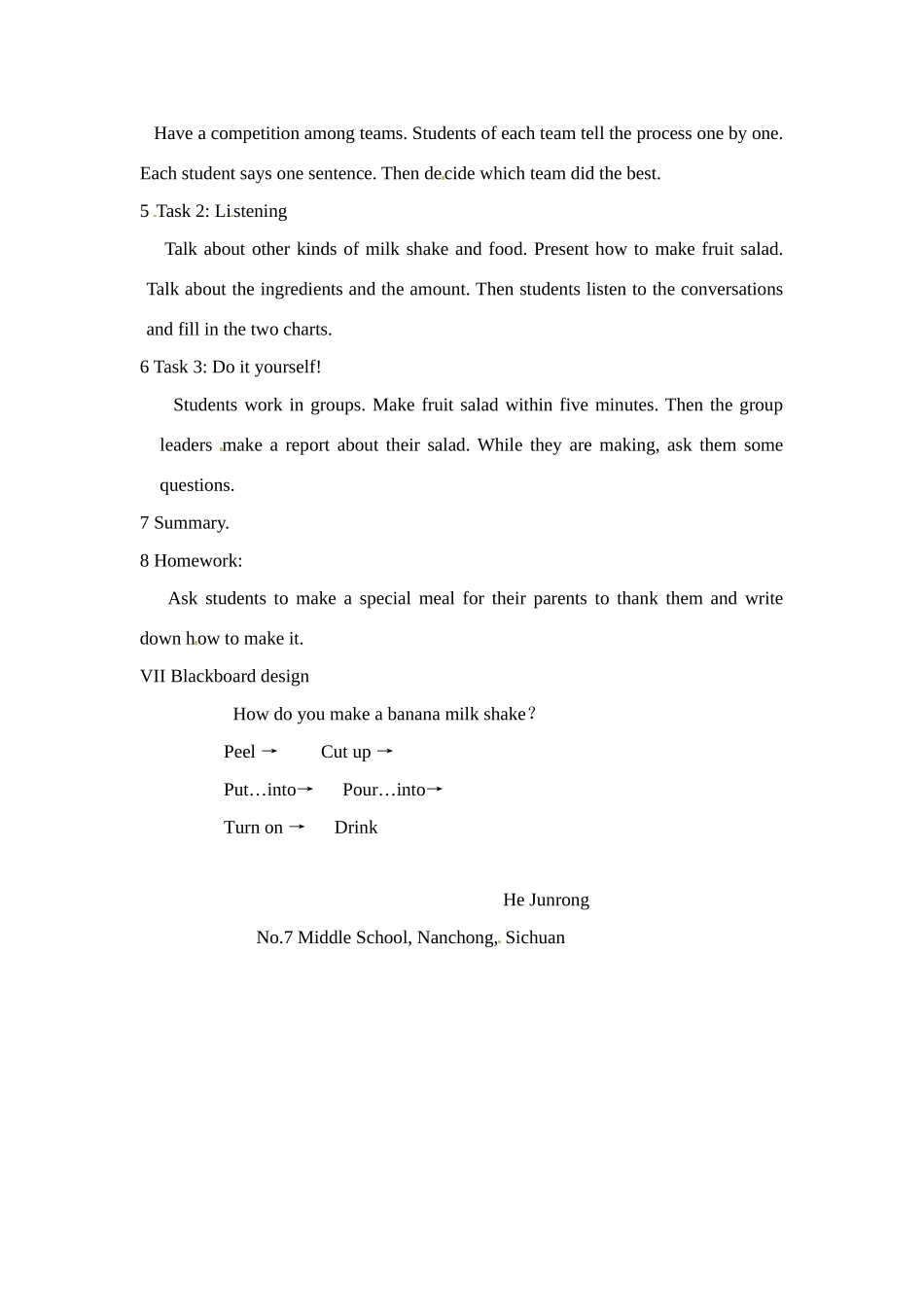 七年级英语下册：Unit 3 How do you make a banana milk shake？（教案10）鲁教版_第3页