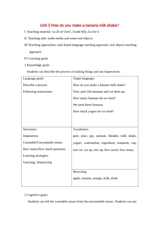 七年级英语下册：Unit 3 How do you make a banana milk shake？（教案10）鲁教版