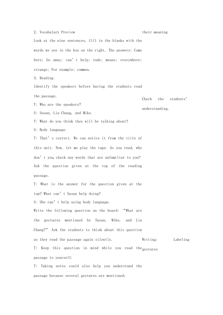 七年级英语下册 Unit 2 Body Language Lesson 2教案 教科版_第2页