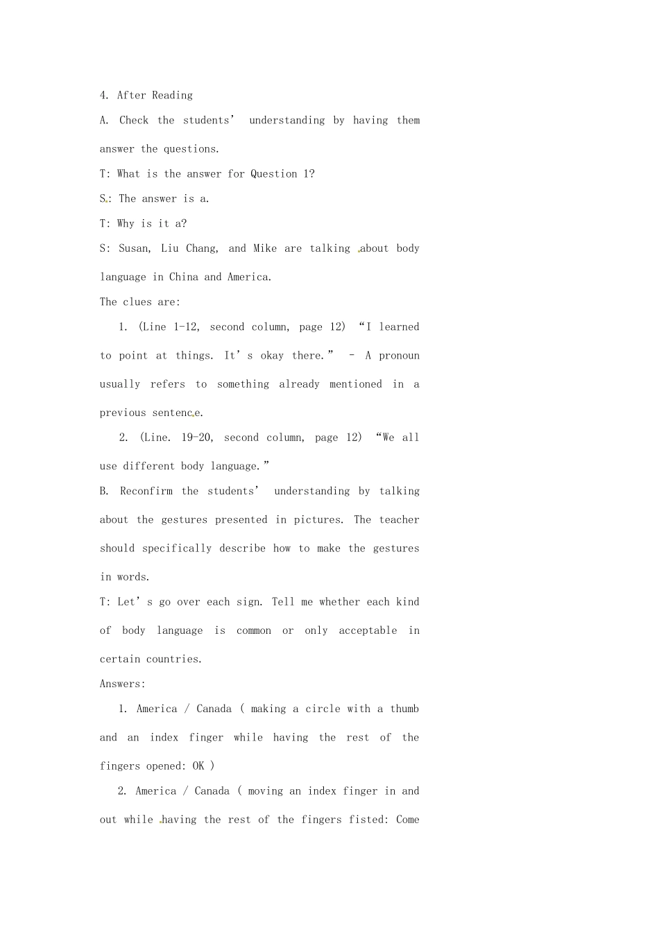 七年级英语下册 Unit 2 Body Language Lesson 2教案 教科版_第3页