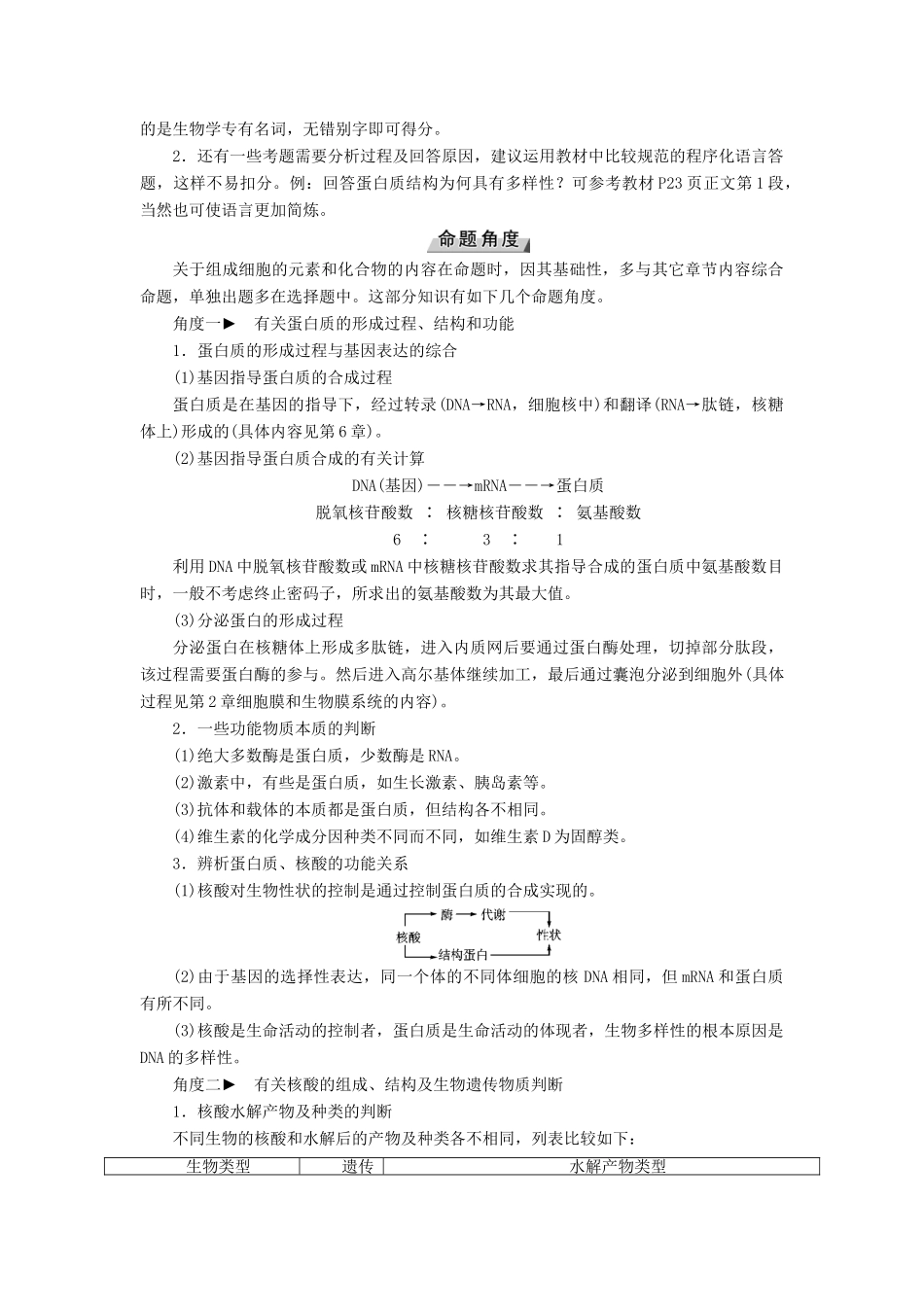 高考生物大一轮复习 第5讲 关于细胞分子组成的解题策略优选学案-人教版高三全册生物学案_第3页
