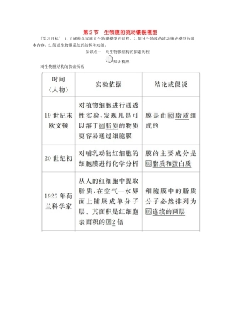 高中生物 第4章 第2节 生物膜的流动镶嵌模型学案 新人教版必修1-新人教版高一必修1生物学案