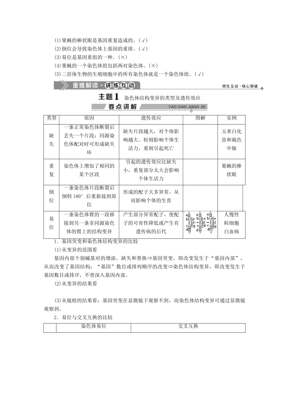 高中生物 第5章 遗传信息的改变 第3节 染色体变异 第1课时 染色体结构变异与染色体数目变异（一）学案 北师大版必修2-北师大版高一必修2生物学案_第2页