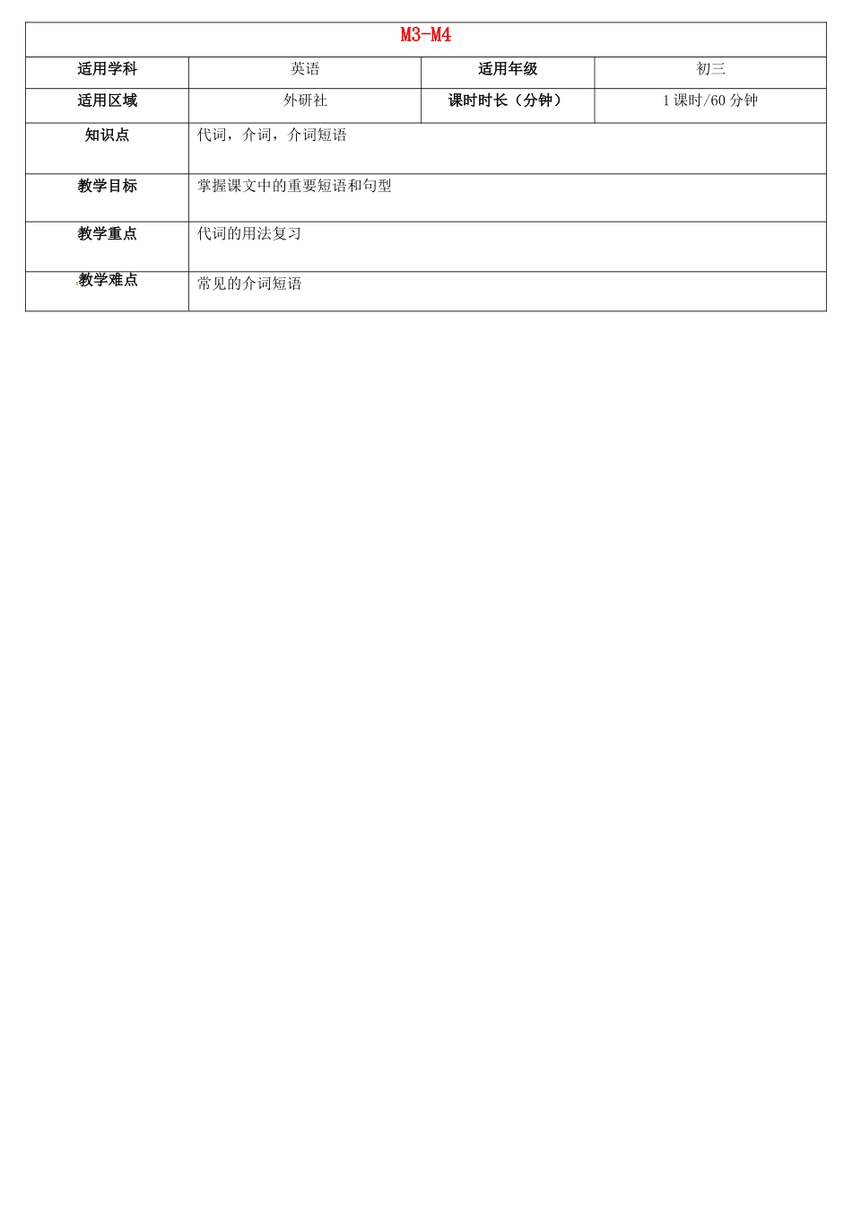 天津学大教育信息咨询有限公司中考英语 九下 Module 3-4复习教案 外研版-外研版初中九年级全册英语教案_第1页