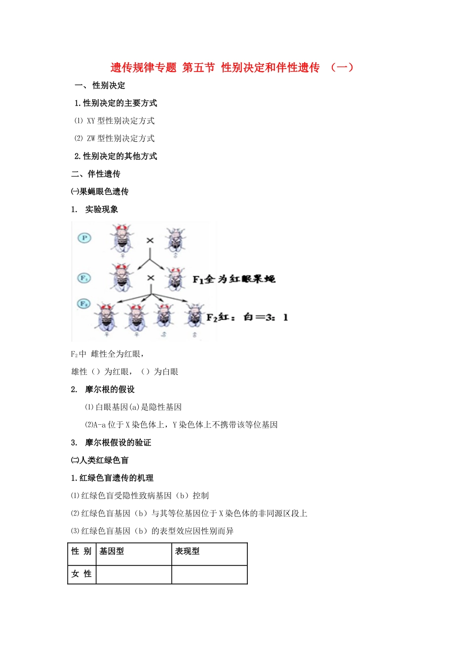 高考生物专题复习 7伴性遗传（一）性别决定和伴性遗传学案-人教版高三全册生物学案_第1页