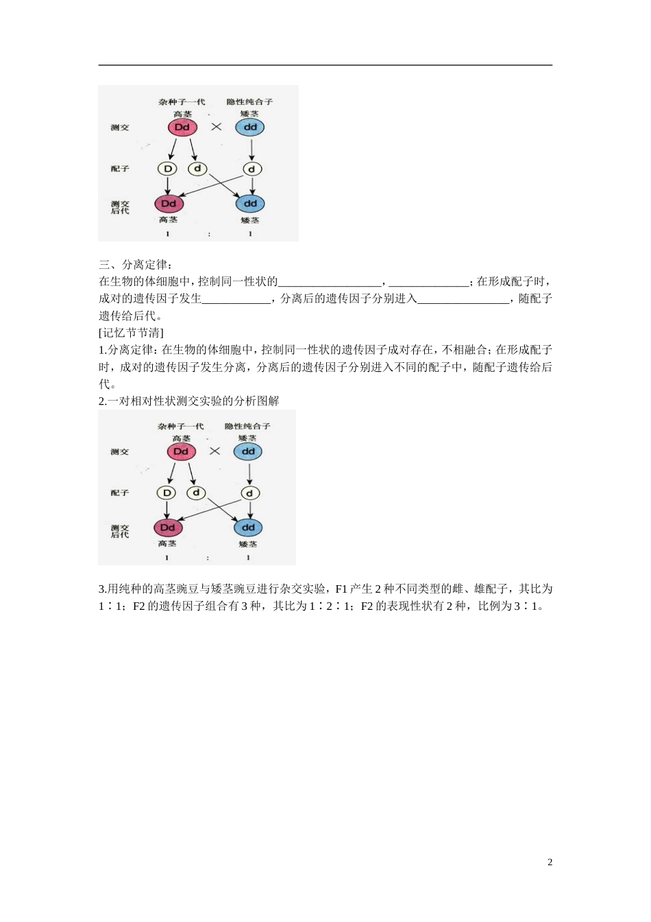 高中生物 第1章　遗传因子的发现第一节《孟德尔的豌豆杂交实验（一）》第二课时参考学案 新人教版必修2_第2页