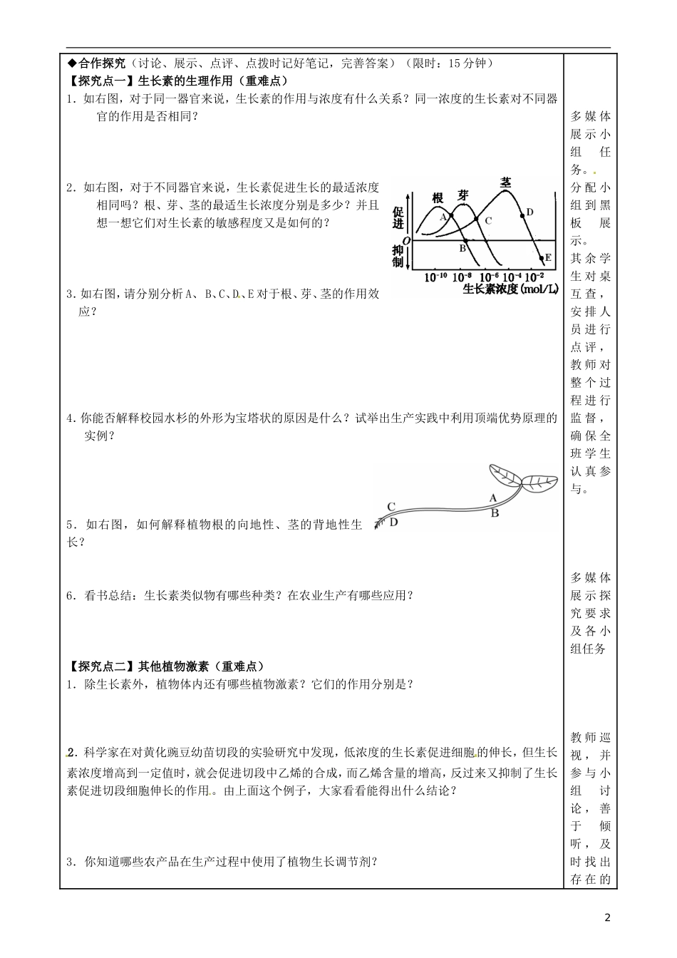 福建省泉州市第十五中学高中生物《第3章 第2节 生长素的生理作用》导学案 新人教版必修3_第2页