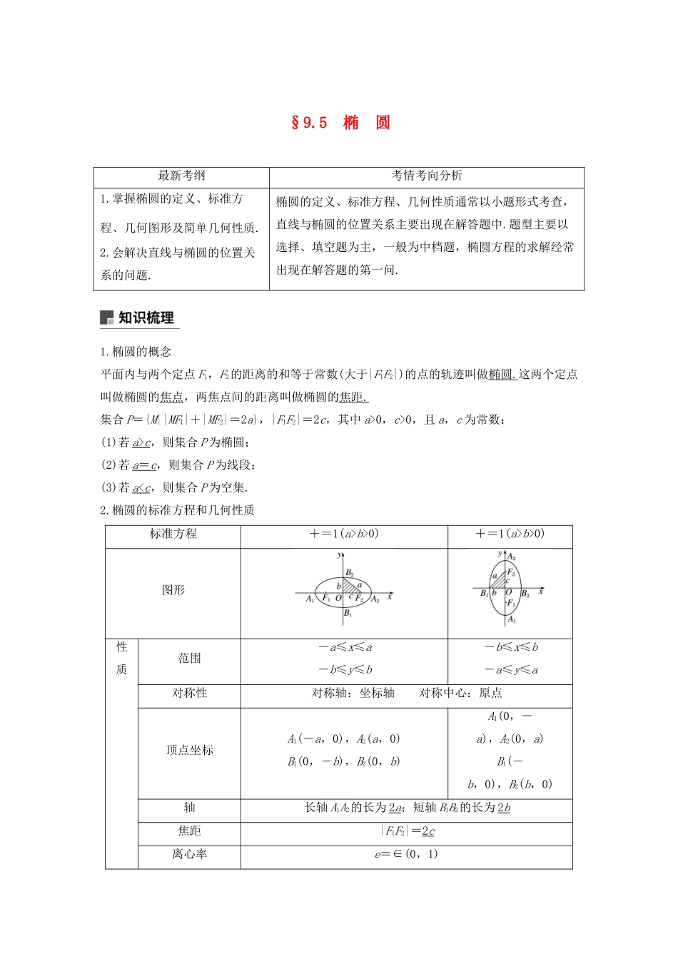 （浙江专用）高考数学新增分大一轮复习 第九章 平面解析几何 9.5 椭圆（第1课时）讲义（含解析）-人教版高三全册数学教案_第1页
